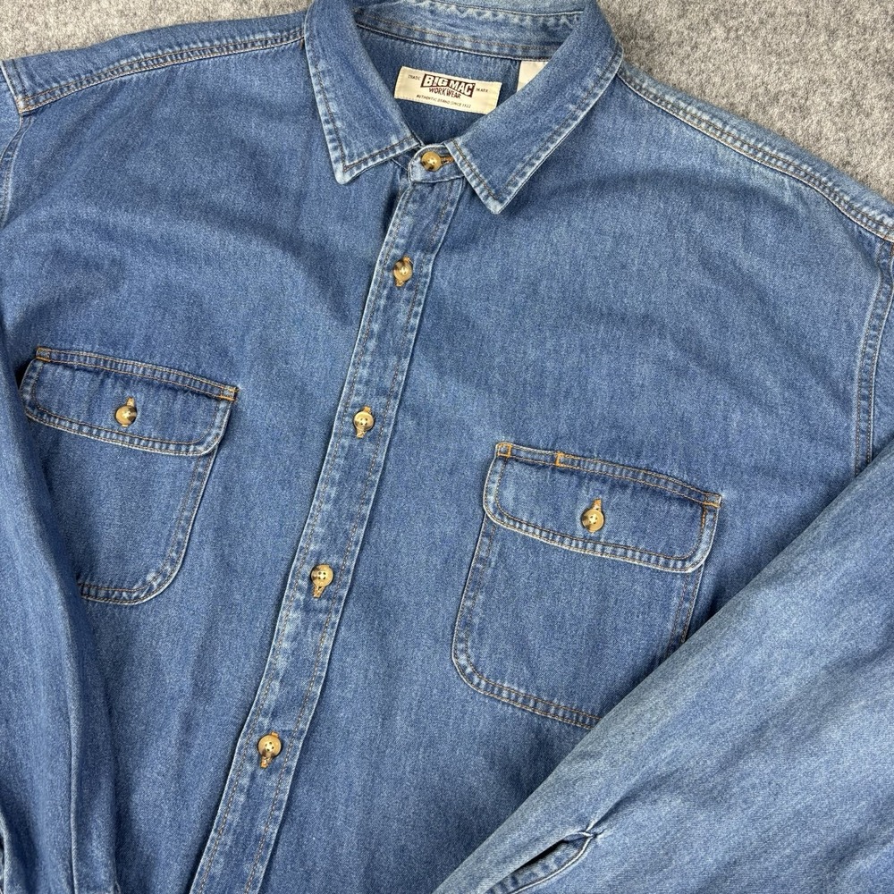 Vintage Big Mac Denim Shirt Mens 3XLT Long Sleeve Blue Button Up Workwear Heavy